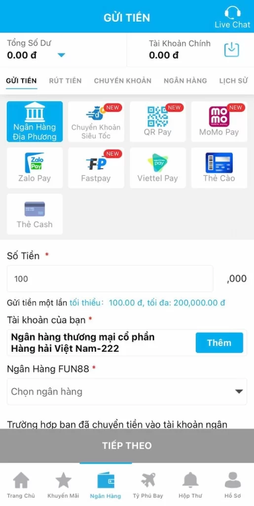 Nạp Tiền Ngân Hàng Địa Phương