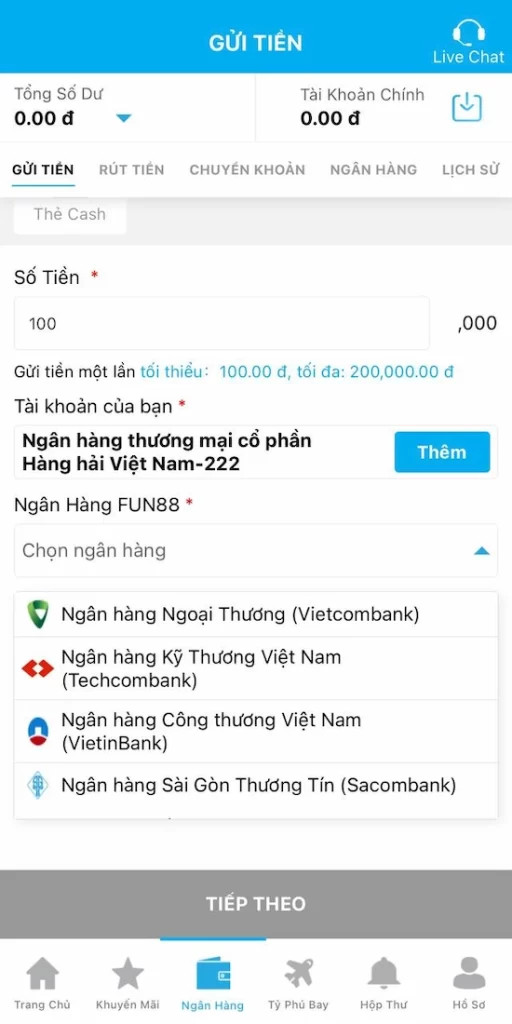 Nạp Tiền Ngân Hàng Địa Phương