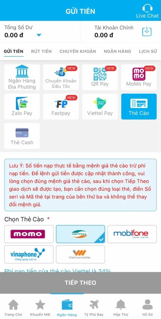 Nạp Tiền Thẻ Cào